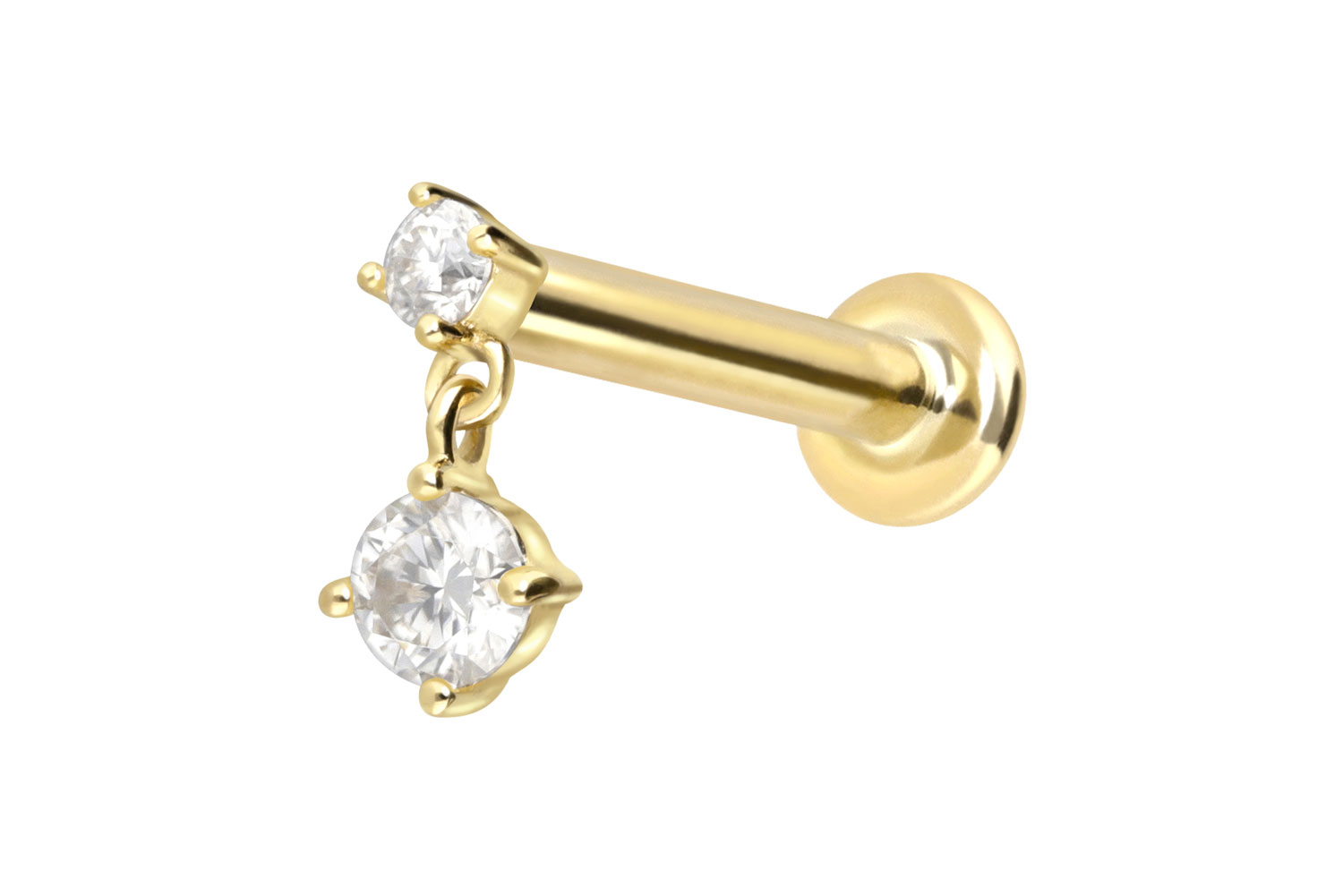14 Karat Gold Labret Piercing mit Innengewinde 2 MOISSANITE